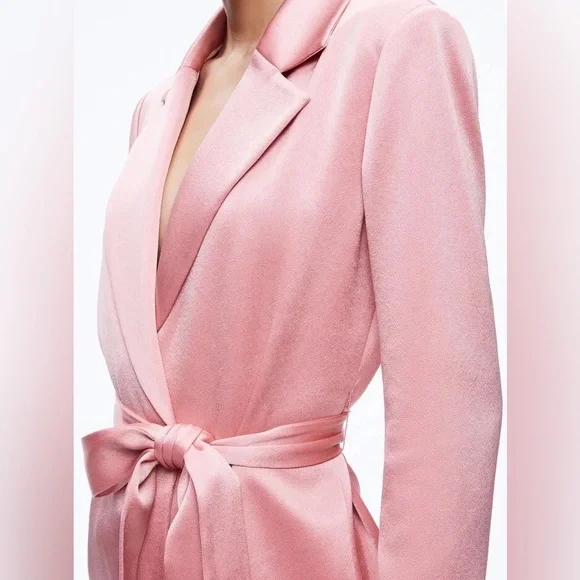 NWT $595 Alice + Olivia Karley Tie Belt Wrap Satin Blazer Coat - Picture 3 of 8